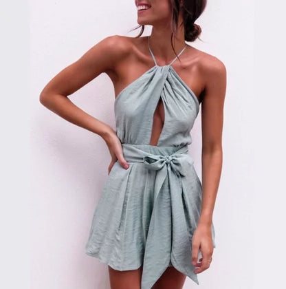 Elegant Backless Halter Playsuit