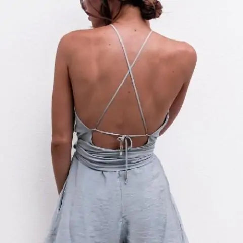 Elegant Backless Halter Playsuit