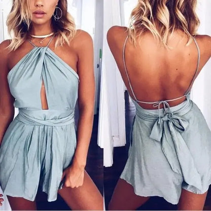 Elegant Backless Halter Playsuit